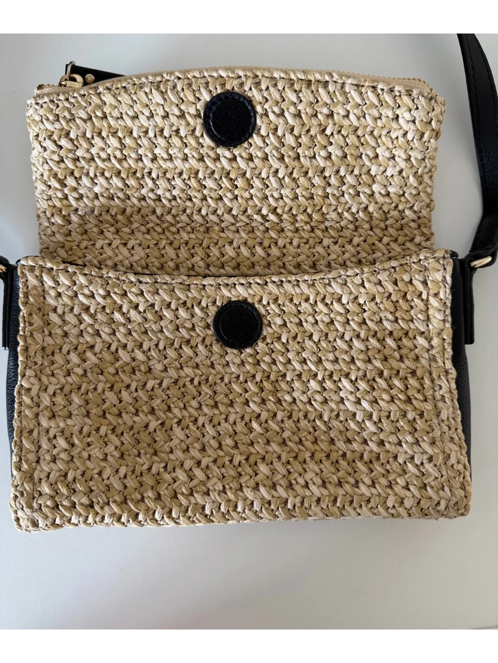 New Kate Spade Mini Carson Cobble Hill Straw Crossbody Bag in Natural and Black